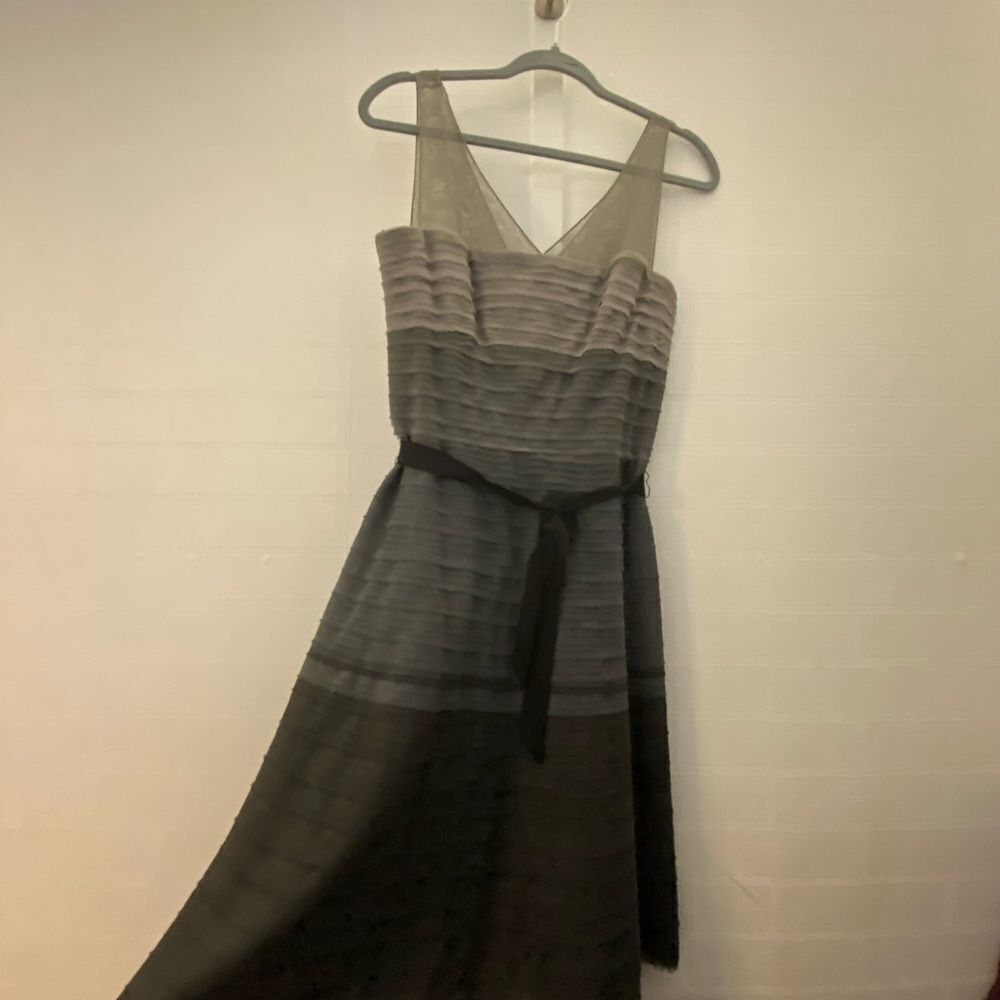 BCBGMaxAzria Gray to Black Ombre Ruffled Midi Dress